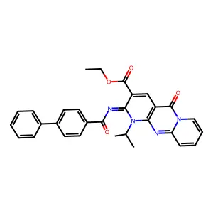 (Z)-ethyl 2-(([1,1'-biphenyl]-4-carbonyl)imino)-1-isopropyl-5-oxo-2,5-dihydro-1H-dipyrido[1,2-a:2',3'-d]pyrimidine-3-carboxylate structure