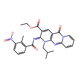(Z)-ethyl 1-isobutyl-2-((2-methyl-3-nitrobenzoyl)imino)-5-oxo-2,5-dihydro-1H-dipyrido[1,2-a:2',3'-d]pyrimidine-3-carboxylate structure