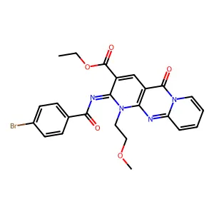 (Z)-ethyl 2-((4-bromobenzoyl)imino)-1-(2-methoxyethyl)-5-oxo-2,5-dihydro-1H-dipyrido[1,2-a:2',3'-d]pyrimidine-3-carboxylate structure
