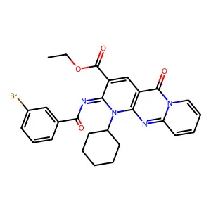 (Z)-ethyl 2-((3-bromobenzoyl)imino)-1-cyclohexyl-5-oxo-2,5-dihydro-1H-dipyrido[1,2-a:2',3'-d]pyrimidine-3-carboxylate structure