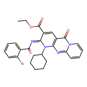 (Z)-ethyl 2-((2-bromobenzoyl)imino)-1-cyclohexyl-5-oxo-2,5-dihydro-1H-dipyrido[1,2-a:2',3'-d]pyrimidine-3-carboxylate structure