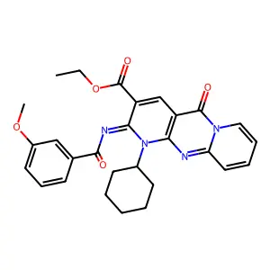 (Z)-ethyl 1-cyclohexyl-2-((3-methoxybenzoyl)imino)-5-oxo-2,5-dihydro-1H-dipyrido[1,2-a:2',3'-d]pyrimidine-3-carboxylate structure