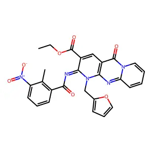 (Z)-ethyl 1-(furan-2-ylmethyl)-2-((2-methyl-3-nitrobenzoyl)imino)-5-oxo-2,5-dihydro-1H-dipyrido[1,2-a:2',3'-d]pyrimidine-3-carboxylate structure