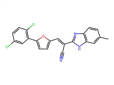 3-[5-(2,5-dichlorophenyl)furan-2-yl]-2-(6-methyl-1H-benzimidazol-2-yl)prop-2-enenitrile structure