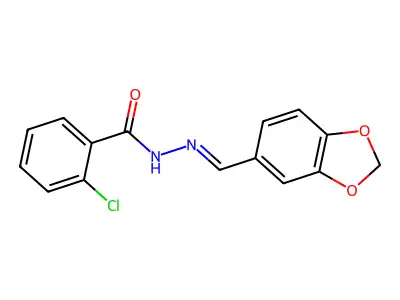 N-[(E)-1,3-benzodioxol-5-ylmethylideneamino]-2-chlorobenzamide structure