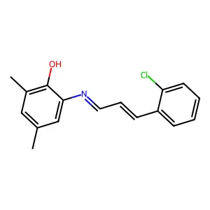 2-[[(E)-3-(2-chlorophenyl)prop-2-enylidene]amino]-4,6-dimethylphenol structure