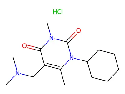 Uracil, 1-cyclohexyl-3,6-dimethyl-5-((dimethylamino)methyl)-, monohydrochloride structure