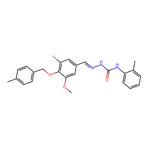 1-[[3-iodo-5-methoxy-4-[(4-methylphenyl)methoxy]phenyl]methylideneamino]-3-(2-methylphenyl)urea structure