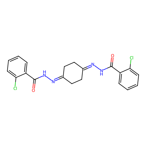 N',N''-1,4-cyclohexanediylidenebis(2-chlorobenzohydrazide) structure