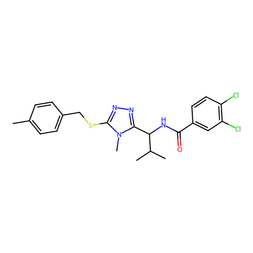 3,4-dichloro-N-[2-methyl-1-[4-methyl-5-[(4-methylphenyl)methylsulfanyl]-1,2,4-triazol-3-yl]propyl]benzamide structure