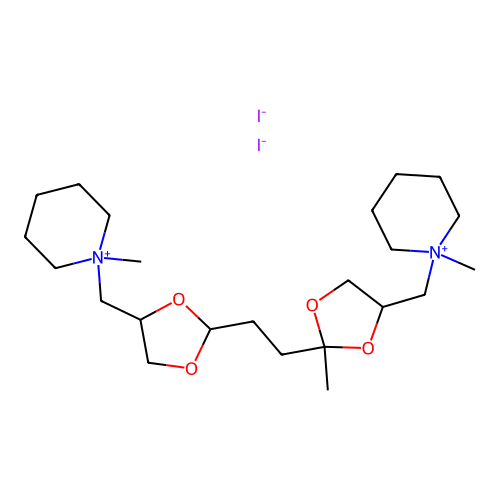 1-methyl-1-{[2-(2-{2-methyl-4-[(1-methylpiperidinium-1-yl)methyl]-1,3-dioxolan-2-yl}ethyl)-1,3-dioxolan-4-yl]methyl}piperidinium diiodide structure
