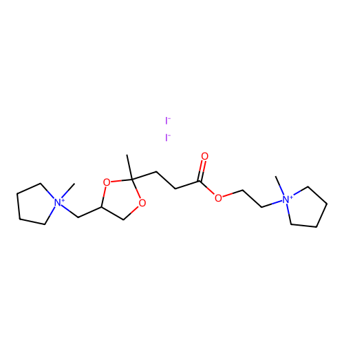 1-methyl-1-[(2-methyl-2-{3-[2-(1-methylpyrrolidinium-1-yl)ethoxy]-3-oxopropyl}-1,3-dioxolan-4-yl)methyl]pyrrolidinium diiodide structure