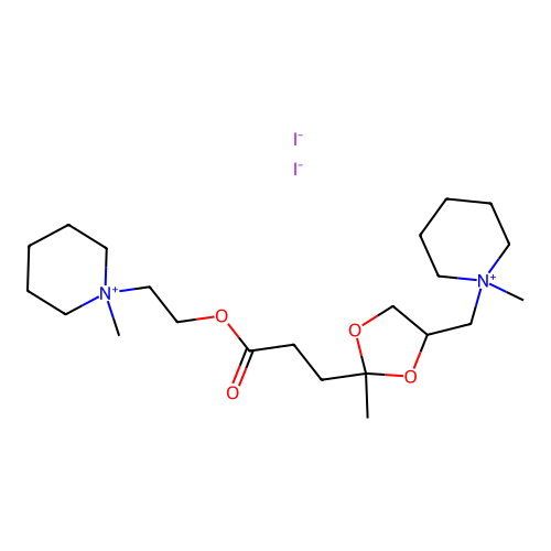 Piperidinium, 1-methyl-1-(2-(3-(2-methyl-4-(1-methylpiperidinium-1-ylmethyl)-2-dioxolanyl)propionyloxy)ethyl)-, diiodide structure