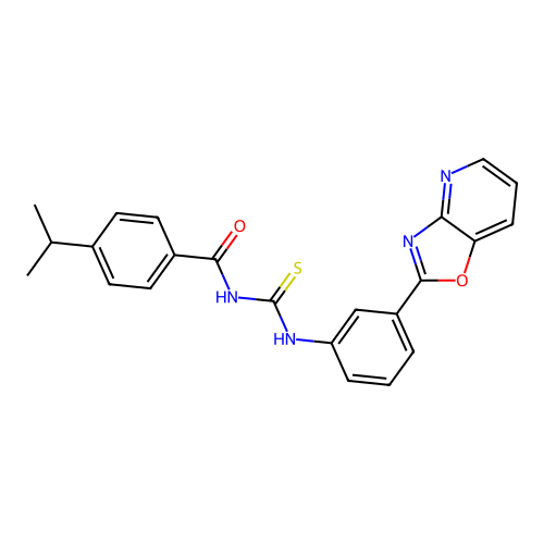 4-isopropyl-N-((3-(oxazolo[4,5-b]pyridin-2-yl)phenyl)carbamothioyl)benzamide structure