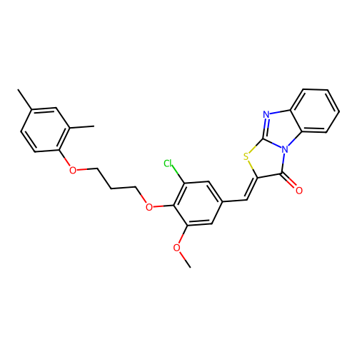 (Z)-2-(3-chloro-4-(3-(2,4-dimethylphenoxy)propoxy)-5-methoxybenzylidene)benzo[4,5]imidazo[2,1-b]thiazol-3(2H)-one structure