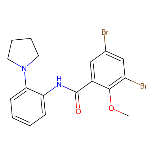 3,5-dibromo-2-methoxy-N-(2-(pyrrolidin-1-yl)phenyl)benzamide structure