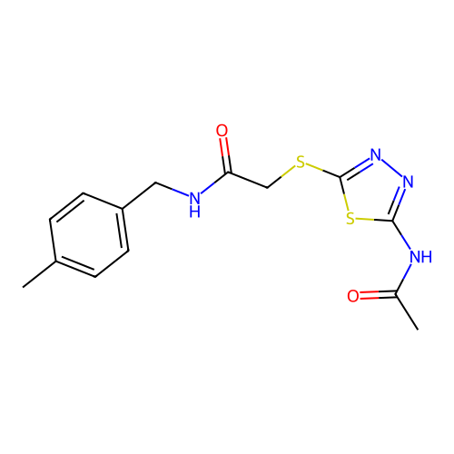 2-{[5-(acetylamino)-1,3,4-thiadiazol-2-yl]sulfanyl}-N-(4-methylbenzyl)acetamide structure