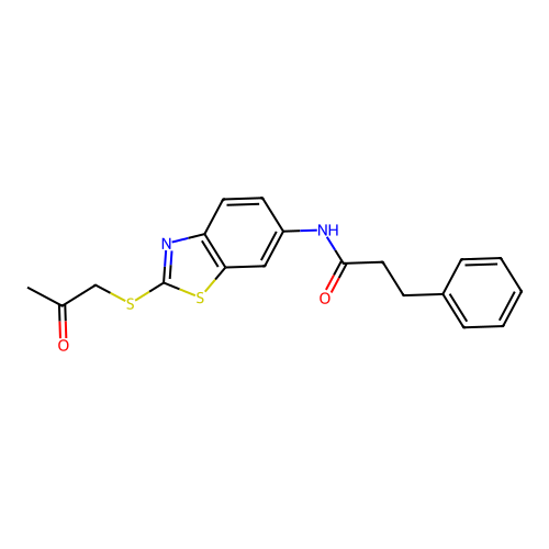 N-{2-[(2-oxopropyl)sulfanyl]-1,3-benzothiazol-6-yl}-3-phenylpropanamide structure