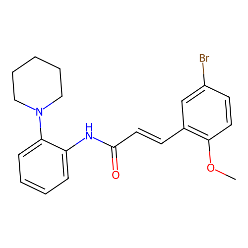 (2E)-3-(5-bromo-2-methoxyphenyl)-N-[2-(piperidin-1-yl)phenyl]prop-2-enamide structure