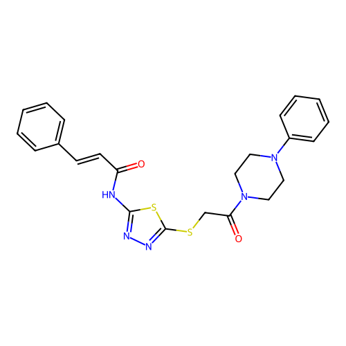 N-(5-((2-oxo-2-(4-phenylpiperazin-1-yl)ethyl)thio)-1,3,4-thiadiazol-2-yl)cinnamamide structure