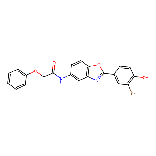 N-[2-(3-bromo-4-hydroxyphenyl)-1,3-benzoxazol-5-yl]-2-phenoxyacetamide structure