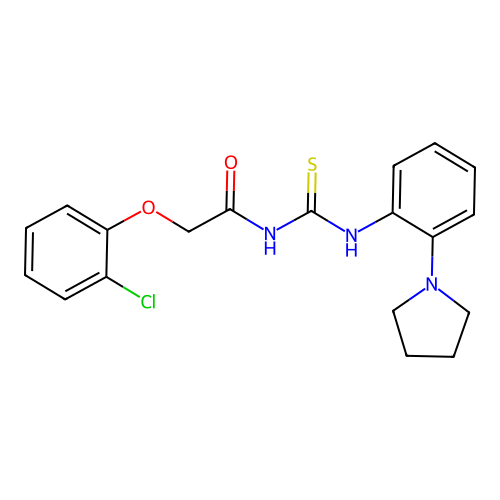 2-(2-chlorophenoxy)-N-((2-(pyrrolidin-1-yl)phenyl)carbamothioyl)acetamide structure