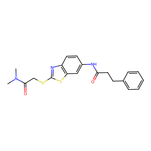 N-[2-(Dimethylcarbamoylmethylsulfanyl)benzothiazol-6-YL]-3-phenyl-propanamide structure