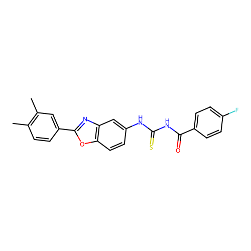 N-{[2-(3,4-dimethylphenyl)-1,3-benzoxazol-5-yl]carbamothioyl}-4-fluorobenzamide structure