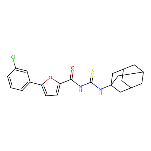 N-((3s,5s,7s)-adamantan-1-ylcarbamothioyl)-5-(3-chlorophenyl)furan-2-carboxamide structure