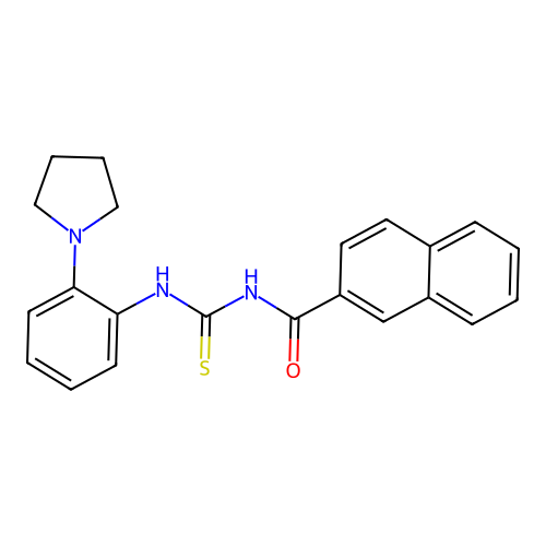 N-((2-(pyrrolidin-1-yl)phenyl)carbamothioyl)-2-naphthamide structure