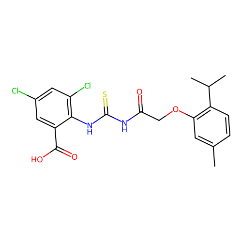 3,5-dichloro-2-[[2-(5-methyl-2-propan-2-yl-phenoxy)acetyl]thiocarbamoylamino]benzoic Acid structure