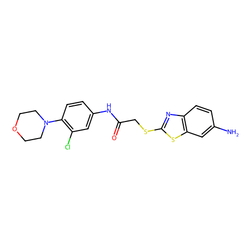 2-[(6-amino-1,3-benzothiazol-2-yl)sulfanyl]-N-[3-chloro-4-(morpholin-4-yl)phenyl]acetamide structure