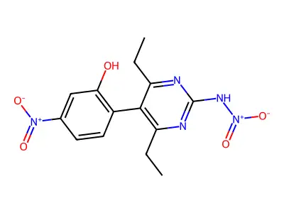 N-[4,6-diethyl-5-(2-hydroxy-4-nitrophenyl)pyrimidin-2-yl]nitramide structure