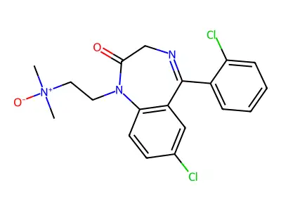 2H-1,4-Benzodiazepin-2-one, 1,3-dihydro-7-chloro-5-(2-chlorophenyl)-1-(2-(dimethylamino)ethyl)-, N-oxide, hydrate structure