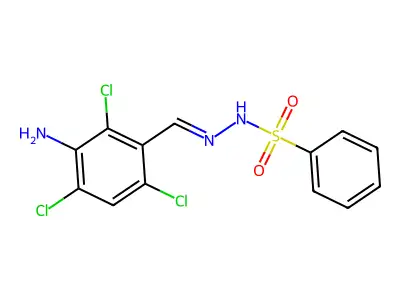 N-[(3-amino-2,4,6-trichlorophenyl)methylideneamino]benzenesulfonamide structure