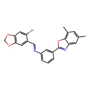 (E)-1-(6-Bromo-2H-1,3-benzodioxol-5-yl)-N-[3-(5,7-dimethyl-1,3-benzoxazol-2-yl)phenyl]methanimine structure