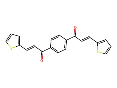 (E)-3-(2-thienyl)-1-[4-[(E)-3-(2-thienyl)prop-2-enoyl]phenyl]prop-2-en-1-one structure