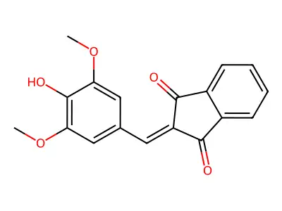 2-[(4-hydroxy-3,5-dimethoxyphenyl)methylidene]-2,3-dihydro-1H-indene-1,3-dione structure