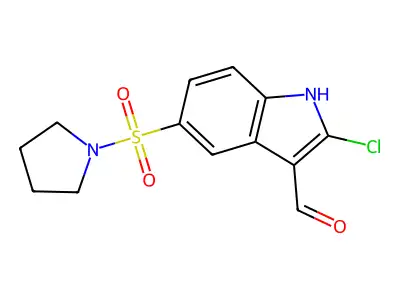 2-chloro-5-(pyrrolidin-1-ylsulfonyl)-1H-indole-3-carbaldehyde structure