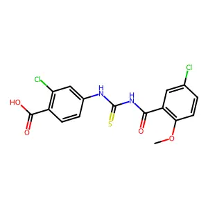 2-chloro-4-({[(5-chloro-2-methoxyphenyl)carbonyl]carbamothioyl}amino)benzoic acid structure