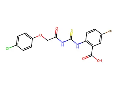 Benzoic acid, 5-bromo-2-[[[[2-(4-chlorophenoxy)acetyl]amino]thioxomethyl]amino]- structure