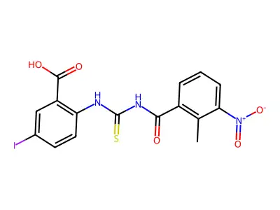 5-Iodo-2-[[[(2-methyl-3-nitrobenzoyl)amino]thioxomethyl]amino]-benzoic acid structure