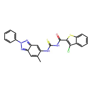 3-chloro-N-[(6-methyl-2-phenylbenzotriazol-5-yl)carbamothioyl]-1-benzothiophene-2-carboxamide structure