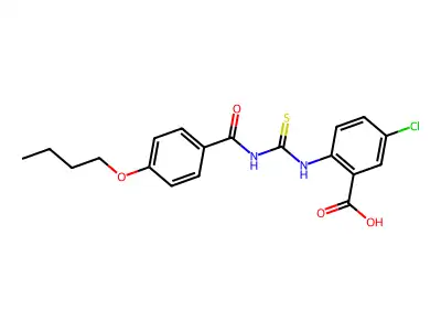 2-[[[(4-Butoxybenzoyl)amino]thioxomethyl]amino]-5-chloro-benzoic acid structure