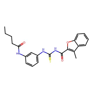 3-methyl-N-[[3-(pentanoylamino)phenyl]carbamothioyl]-1-benzofuran-2-carboxamide structure