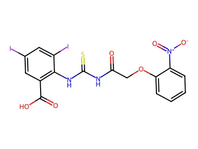 3,5-Diiodo-2-[[[[(2-nitrophenoxy)acetyl]amino]thioxomethyl]amino]-benzoic acid structure