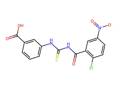 3-[[[(2-Chloro-5-nitrobenzoyl)amino]thioxomethyl]amino]-benzoic acid structure