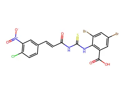 3,5-dibromo-2-[3-(4-chloro-3-nitro-phenyl)prop-2-enoylthiocarbamoylamino]benzoic Acid structure