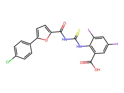 2-[[[[[5- -2-FURANYL]CARBONYL]AMINO]THIOXOMETHYL]AMINO]-3,5-DIIODO-BENZOICACID structure