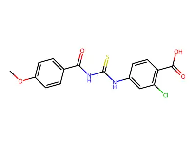 2-Chloro-4-(3-(4-methoxybenzoyl)thioureido)benzoic acid structure